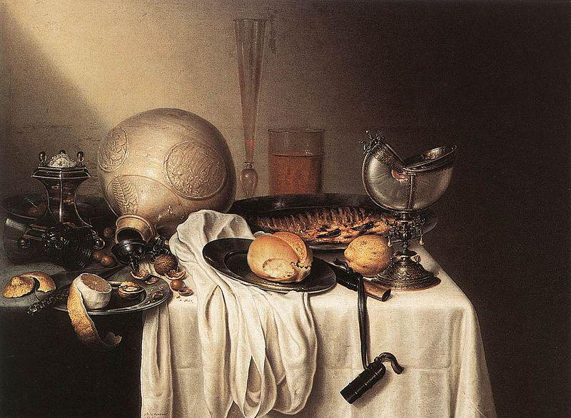 BOELEMA DE STOMME, Maerten Still-Life with a Bearded Man Crock and a Nautilus Shell Cup France oil painting art